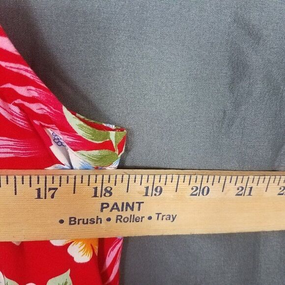 Tiki Palm Medium Red Sleeveless Floral Pull On Shift Dress Rayon Knee Length M - Picture 7 of 16